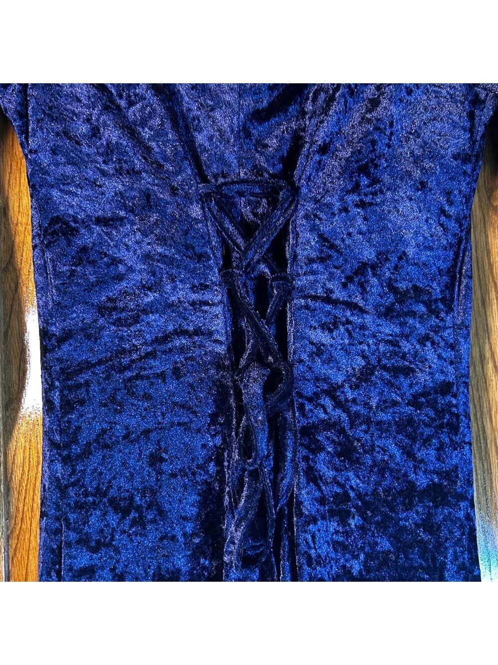 90s Royal Purple Crushed Velvet Goth Prom Fairycore Dress - Picture 7 of 12